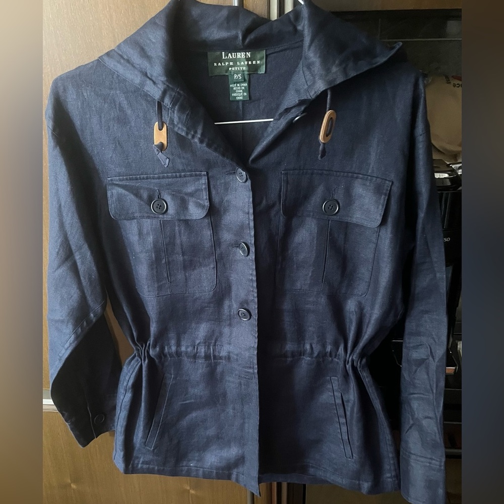 NEW Lauren Ralph Lauren Navy Linen Utility Jacket - tunic or cinch waist sz P/S